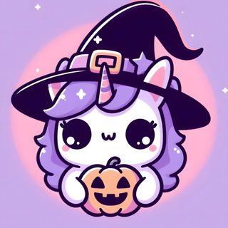 a cartoon cat wearing a witches hat and holding a pumpkin Halloween Unicorn Ghost Unicorn, Unicorn Witch, Halloween Unicorn, Unicorn Halloween Background, plum