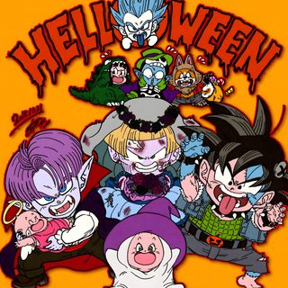 an image of cartoon characters in the style of halloween Dragon Ball Halloween Halloween Goku, Vegeta Halloween, Dbz Skeleton, Dbz Halloween, dark goldenrod