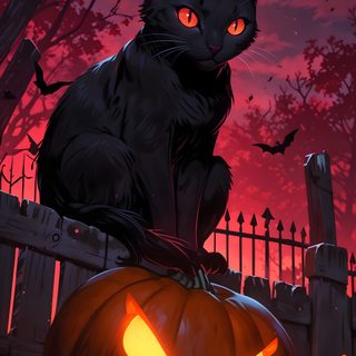 a black cat sitting on top of a pumpkin in front of a fence at night Halloween Black Cat Halloween Scary Photos, Birds Photography Nature, Dark Artwork, Samhain, Halloween,