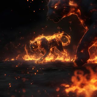 the lion and cub appear to be in flames Halloween Fiery Felines-black Custom black