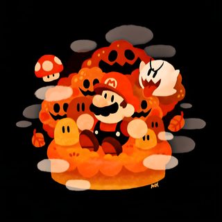 an orange pizza with many different faces on it's face and some mushrooms in the background Nintendo Halloween Mario 3 Artwork, Paper Mario Iphone, Mario Ghost, Vampire Mario, Paper Mario, black