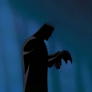 the silhouette of a man holding a bird in his hand, against a blue background Batman Long Halloween Bruce Wayne, Batman Pictures 4k, Batman Alone, Batman Long Halloween, dark slate gray