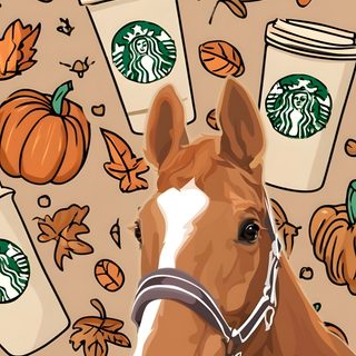 a brown horse wearing a bridle in front of starbucks cups and pumpkins Cute Halloween Horse Cool And Funny, Horse Riding Quotes, Funny Horse Pictures, Cowboy Photography, peru
