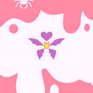 a pink background with spider webs and a yellow heart in the center on it Sapphic Halloween Cute Sapphic, Halloween Pride, Sapphic Halloween, Lesbian Halloween, hot pink