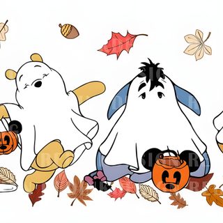 three cartoon characters with pumpkins and jack - o'- lanterns in the background Eeyore Halloween Fall Pillows, Pooh Fall Clipart, October Pictures, Pet Carriers, white smoke
