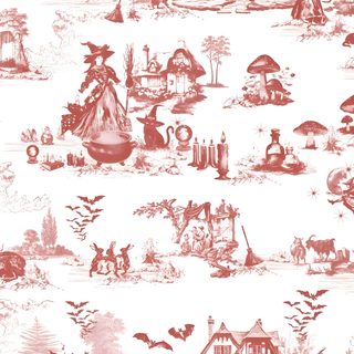 a red and white wallpaper with many houses Halloween Toile Halloween Toile, Witchy Paper Printable, Winter Toile, Free Witchy Printables, snow