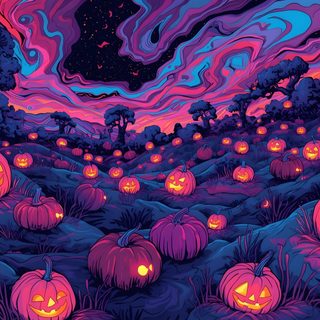 halloween pumpkins glowing in the night sky with swirly clouds and stars above them Vaporwave Halloween Desktop Halloween, Laptop Halloween, Halloween Computer, Pc Halloween, midnight blue