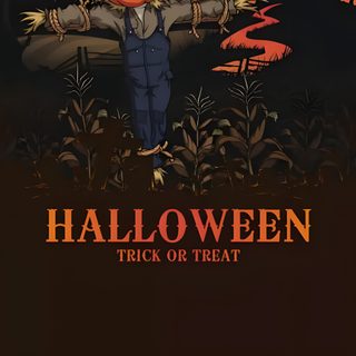 halloween trick or treat poster with scarecrow Halloween Poster black