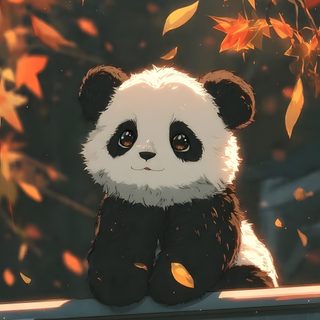a panda bear sitting on top of a metal fence next to trees with orange leaves Cute Halloween Panda Husky Dogs, Cute Animal Drawings, Pandas, Christmas Pictures, dark slate gray