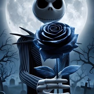 a skeleton holding a rose in front of a full moon Happy Halloween Jack Skellington The Nightmare Before Christmas Jack, Jack Skellington Iphone, Jack Skellington Cool, dark slate gray
