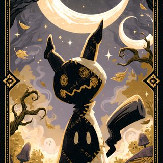 an illustration of a black cat standing in front of a full moon and stars background Halloween Umbreon dark olive green