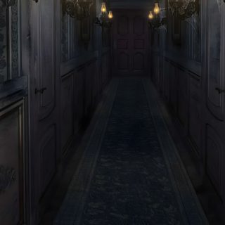 a long hallway with two lamps on either side of the wall and an ornate carpet Halloween Hallway Creepy Castle Aesthetic, Fantasy Hotel Concept Art, Mysterious House, black