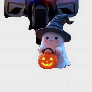 a car with two pumpkins in front of it and a ghost on the back Bmw Halloween gainsboro