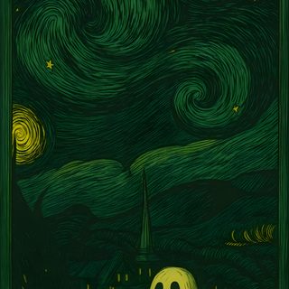 an image of a ghost in the middle of a night sky with stars above it Cute Green Halloween Halloween, Green, Kirby, Iphone, Ghost, Color, black