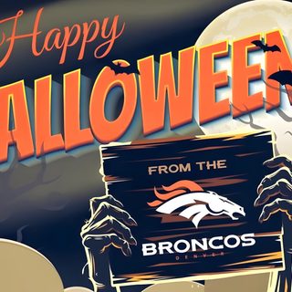a happy halloween from the bronco's sign Denver Broncos Halloween Broncos Win Images, Broncos Fall Logo, Christmas Broncos, dark olive green