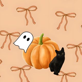 a black cat sitting in front of a pumpkin with a ghost on it's back Preppy Halloween Cat Cute Images For, Cute Images, burlywood