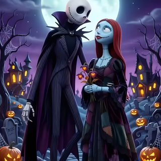 a couple dressed up as jack and sally from the nightmare before halloween Halloween Jack And Sally Anime Zombie, Nightmare Before Christmas Merchandise, Jack Nightmare Before Christmas, dark slate gray