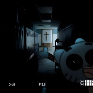 a cartoon character is in the dark hallway Gumball Halloween Gumball Banner Gif, Gumball Gif, The Amazing World Of Gumball Scary, black