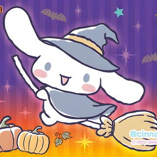 an image of a cartoon rabbit with pumpkins Cinnamoroll Halloween gray