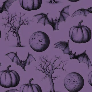a drawing of pumpkins and bats on a purple background Halloween Bats And Pumpkins - Lilac Bat Pattern Fabric Design, Purple And Black Halloween Patterns, Purple Spooky Pattern Design, dim gray