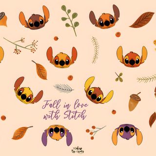 an image of flowers and leaves with the words fall in love with birds on them Stitch Halloween Laptop Stitch Fall Iphone, Disney Autumn, Fall Stitch, Stitch Fall, bisque