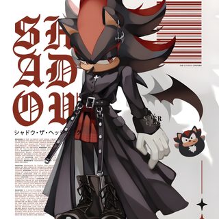 an anime character with red hair and black clothes, standing in front of a white background Shadow The Hedgehog Halloween dark gray