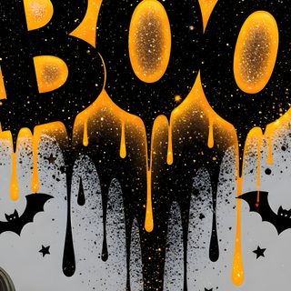 halloween pumpkins and bats with boo written on the side in front of them, Halloween Liquid Boo Printable And Creative Logo Design Art, Halloween Mason Jars, Image Halloween, dark goldenrod