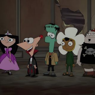cartoon characters standing in front of a building Disney Channel Halloween Cartoons Episodes, Disney Channel Halloween, Halloween Episodes, dark slate gray