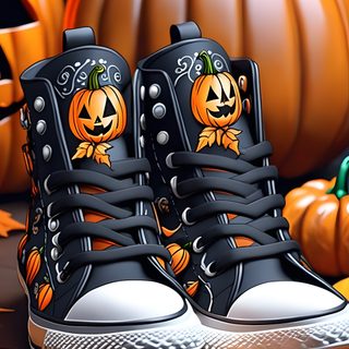 a pair of sneakers decorated with pumpkins and jack - o'- lanternes Halloween Retro Shoes With Pumpkins Happy Halloween Stockings, Cool Boy Halloween, Cool Halloween For Boys, dark olive green