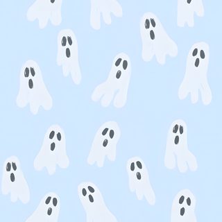 a group of white ghost like objects on a blue background Cute Light Blue Halloween Blue Halloween Aesthetic, Halloween Blue, Blue Ghost Pattern Fabric, lavender