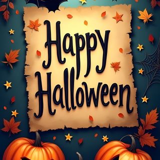 two pumpkins sitting next to each other with bats and leaves around them, in front of a sign that says happy halloween That Says Happy Halloween Happy Happy Halloween Images, Free Happy Halloween Images, Happy Halloween Wishes Images, dark olive green