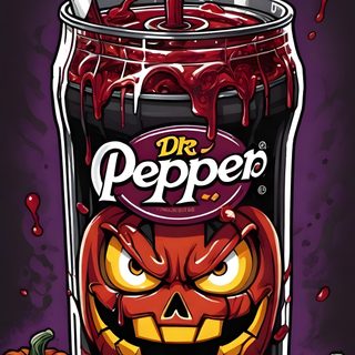 a halloween drink with an orange pumpkin on the top and red liquid pouring out of it Dr Pepper Halloween Dr Pepper Halloween, Thanksgiving Horror, Dr Pepper Artwork, dark slate gray