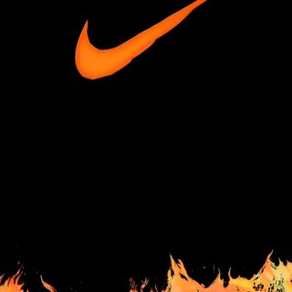 a painting of skeletons on fire with a nike logo in the sky above them, Halloween Nike black