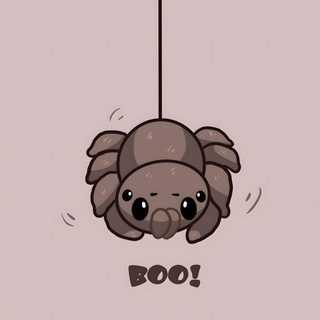 a cartoon spider hanging from a string with the word boo on it's face Cute Halloween Spider silver