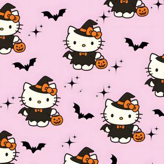 a hello kitty halloween wallpaper with bats and pumpkins on it's pink background Sanrio Halloween Hello Kitty Halloween, Pink Hello Kitty Iphone, Hello Kitty Cupcakes, misty rose