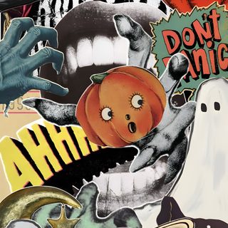 a collage of halloween stickers and images Halloween Junk dim gray