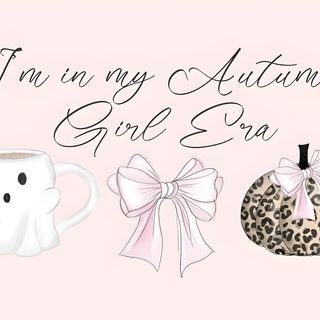 i'm not my autumn girl 3rd birthday card with coffee mug, ghost and leopard print Coquette Halloween Laptop Autumn Theme, Girl Falling, seashell