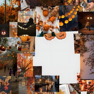 a collage of photos with pumpkins and candles Preppy Halloween Collage sienna