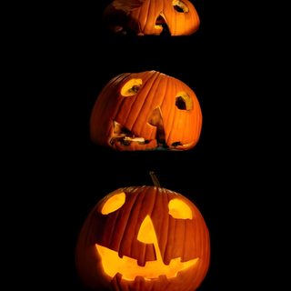 three jack o lantern pumpkins with the words halloween on them Halloween 3 Diy Halloween Party Decor, Halloween Jack Olantern Progression, Halloween Pumpkin Carving Ideas, black