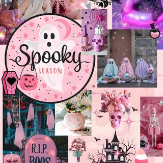 a collage of pink and black images with the words spooky season Pink Halloween Collage Cute Halloween Aesthetic Pink, Aesthetic Pink Halloween, Pink Aesthetic Halloween, rosy brown