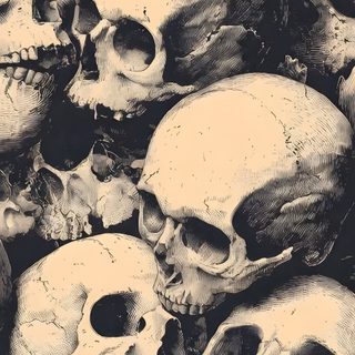 a pile of skulls sitting next to each other Halloween Thorny Skulls Warm Gray Monster Artwork, Skull Tattoo, Pile Of Bones, Skulls Aesthetic,