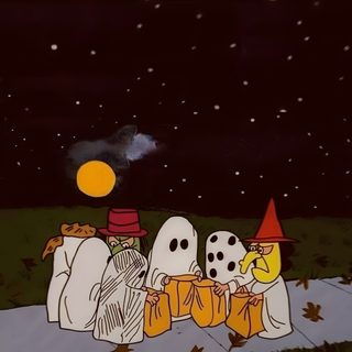 three ghost sitting on the ground in front of a full moon and some pumpkins Charlie Brown Halloween Yankee Candles, Peanuts, Ahri, Halloween Iphone Backgrounds, black