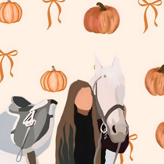 a woman is walking with her horse in front of pumpkins and other decorations on the wall Cute Halloween Horse Horse Themed Bedrooms, Autumn Phone, Coffee Shop Menu, Cute Iphone Tumblr, Horse, linen