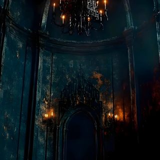 a chandelier hanging from the ceiling in a dark room filled with candles and lights Halloween Chandelier black