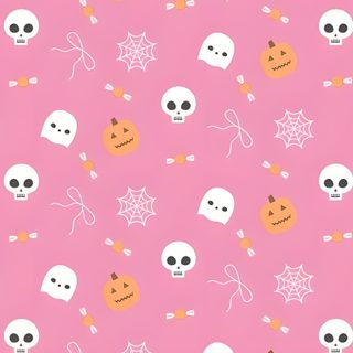 a pink background with skulls, stars and other items on it's surface for halloween themed wallpaper Pink Halloween Desktop Coquette Halloween Laptop, Halloween Macbook Aesthetic, Pink Halloween Ipad,