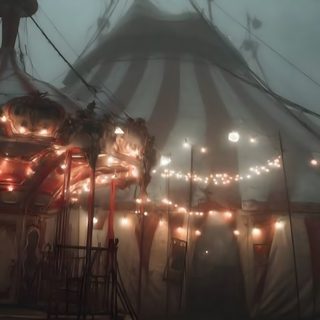 a large circus tent with lights on it Halloween Carnival Carnival Tent Background, Rustic Carnival, Grunge Circus Aesthetic, dark olive green