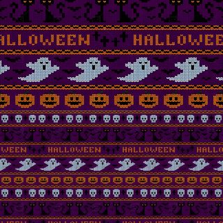 a knitted halloween sweater with skulls and ghostes on the front, purple background Halloween Fair Isle Cool Halloween Patterns, Pattern Halloween, Spooky Halloween Digital Pattern, midnight blue