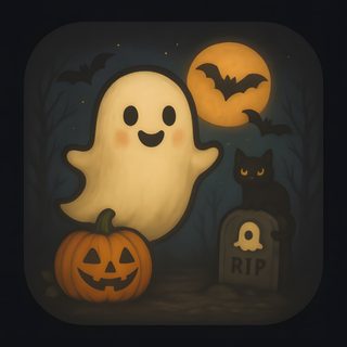 a painting of two halloween pumpkins and a ghost Halloween Snapchat Snapchat App Icon Ghost, Halloween Spotify Icon, Snapchat Ghost Icon, dark slate gray