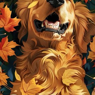 a golden retriever sitting in the leaves with its mouth open Golden Retriever Halloween Golden Retriever Fall Background, Golden Retriever Fall, Golden Retriever, sienna