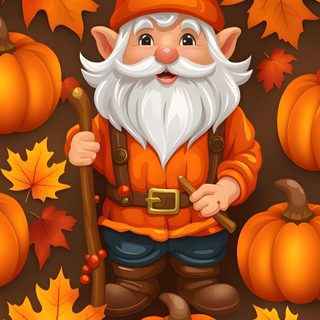 an image of a cartoon gnome surrounded by pumpkins and leaves on a brown background Halloween Gnomes Fall Gnomes, Fall Gnome Iphone, Thanksgiving Gnomes, Gnome Fall, Fall Gnome Phone, chocolate